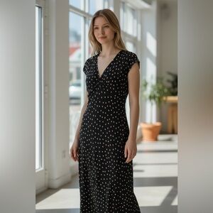 Jones New York Polka Dot Midi Dress Size 14 Twist Front Career Dress